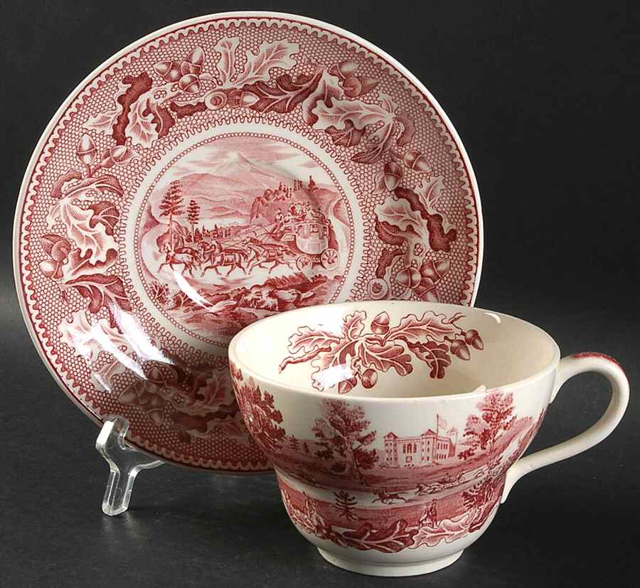 Historic America Pink Joke Cup & Saucer Set by Johnson Brothers-1