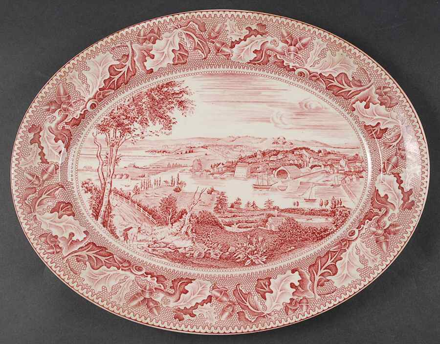 Historic America Pink 14" Oval Serving Platter by Johnson Brothers-1