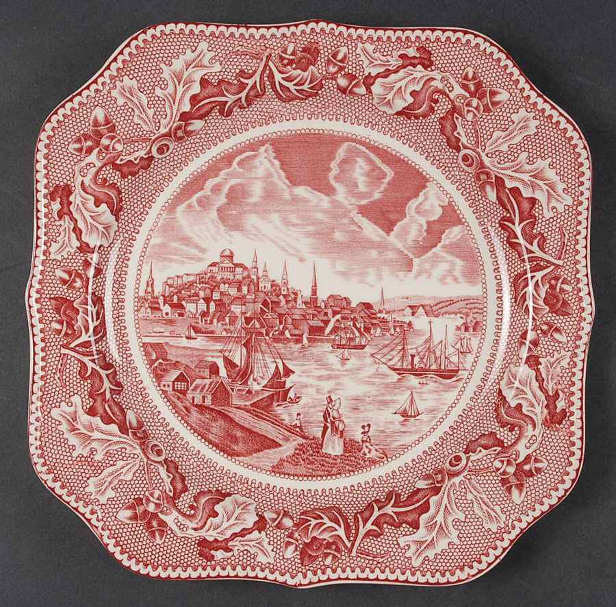 Historic America Pink Square Dinner Plate by Johnson Brothers-1