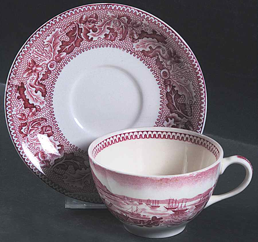 Historic America Pink Flat Cup & Saucer Set by Johnson Brothers-1