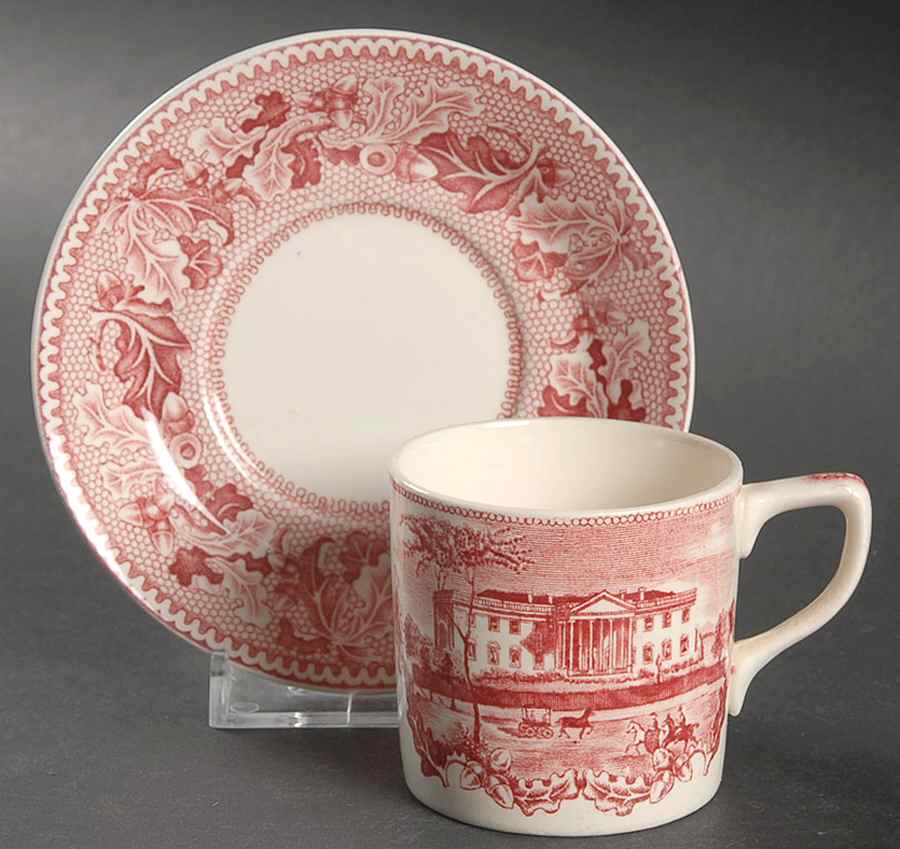 Historic America Pink Flat Demitasse Cup & Saucer Set by Johnson Brothers-1