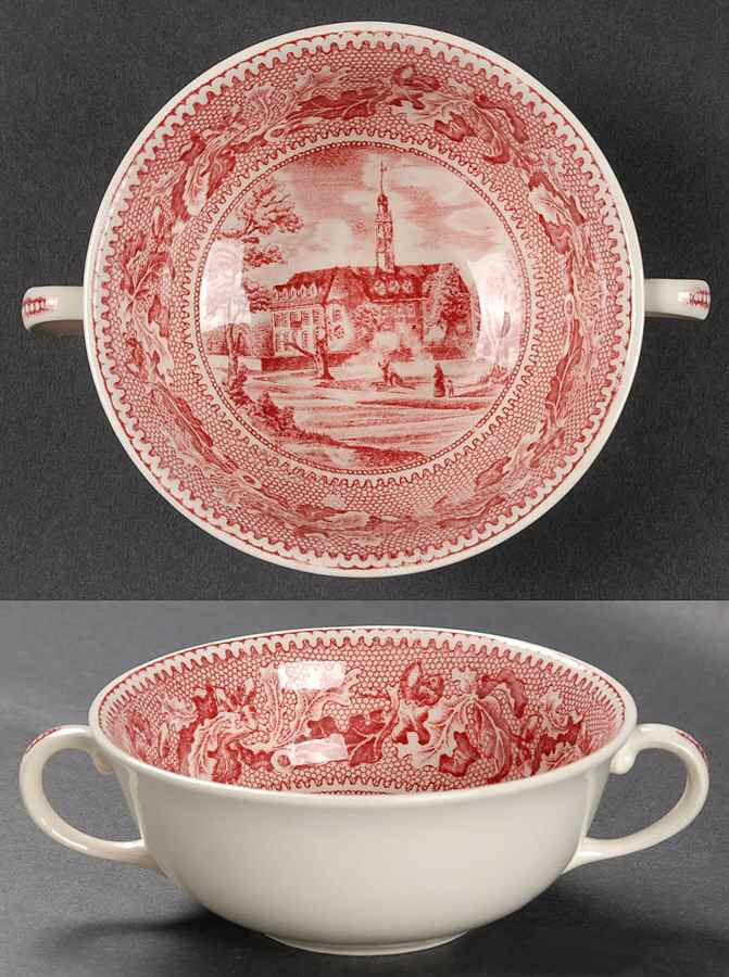 Historic America Pink Flat Cream Soup Bowl by Johnson Brothers-1