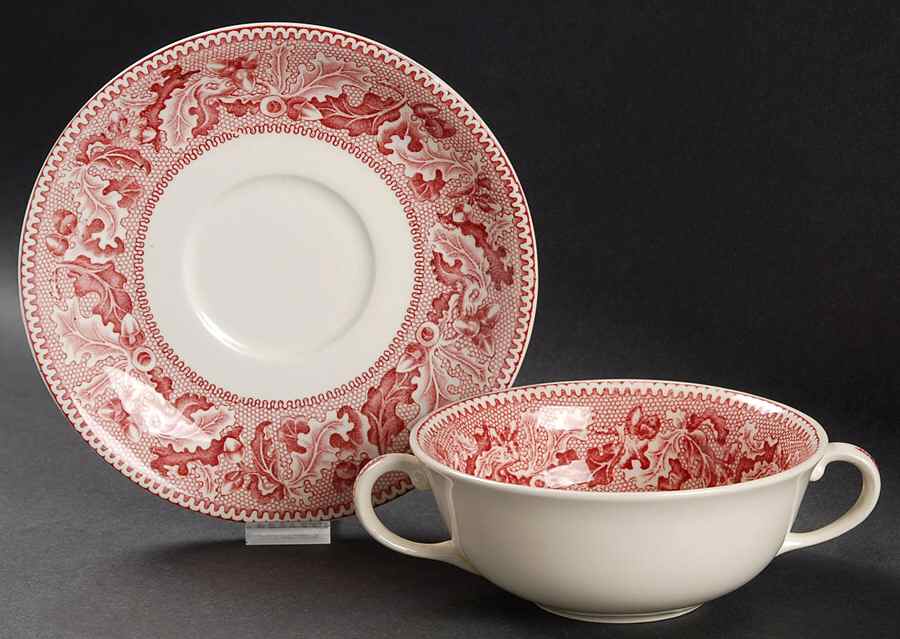 Historic America Pink Flat Cream Soup & Saucer Set by Johnson Brothers-1