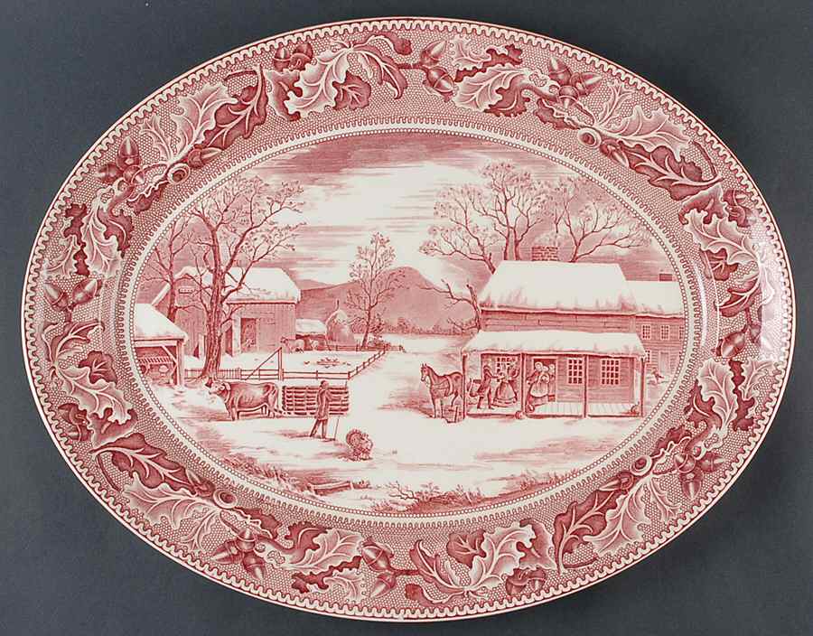 Historic America Pink 19" Oval Serving Platter by Johnson Brothers-1