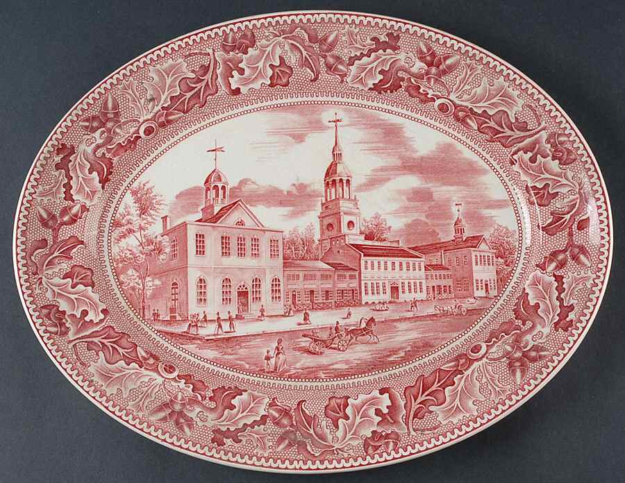 Historic America Pink 16" Oval Serving Platter by Johnson Brothers-1