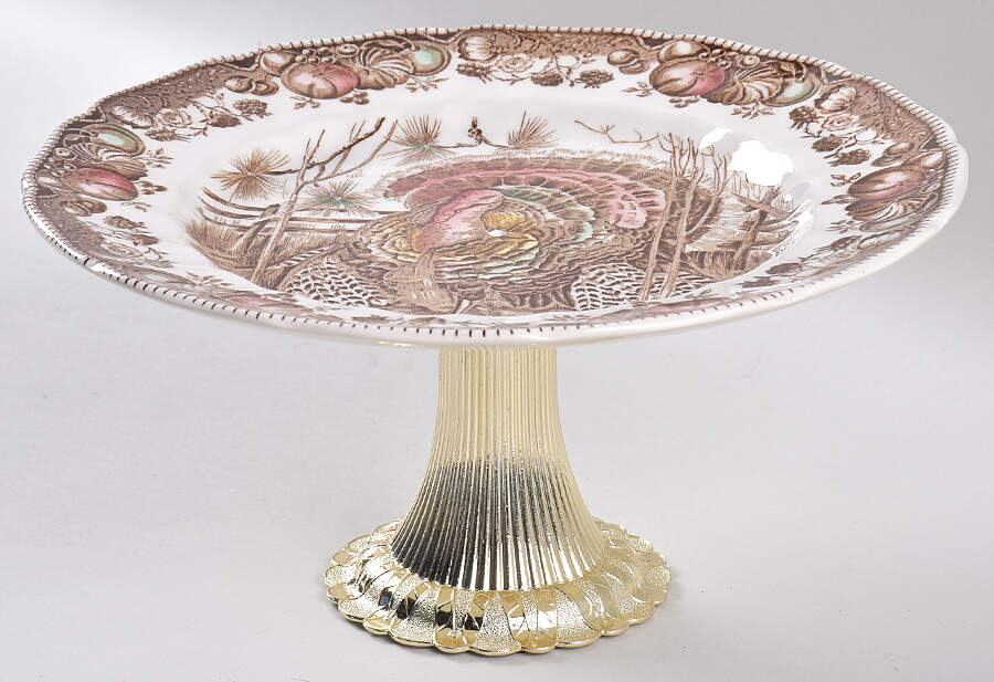 His Majesty (Made in England) Cake Stand with 4"-5" Metal Pedestal  Hc by Johnson Brothers-1