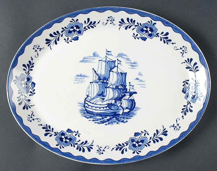 Holland Blue Scenes 13" Oval Serving Platter by Johnson Brothers-1