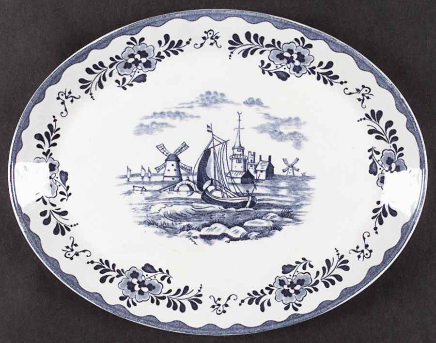 Holland Blue Scenes 12" Oval Serving Platter by Johnson Brothers-1