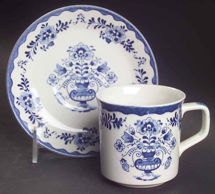 Holland Blue Scenes Flat Cup & Saucer Set by Johnson Brothers-1