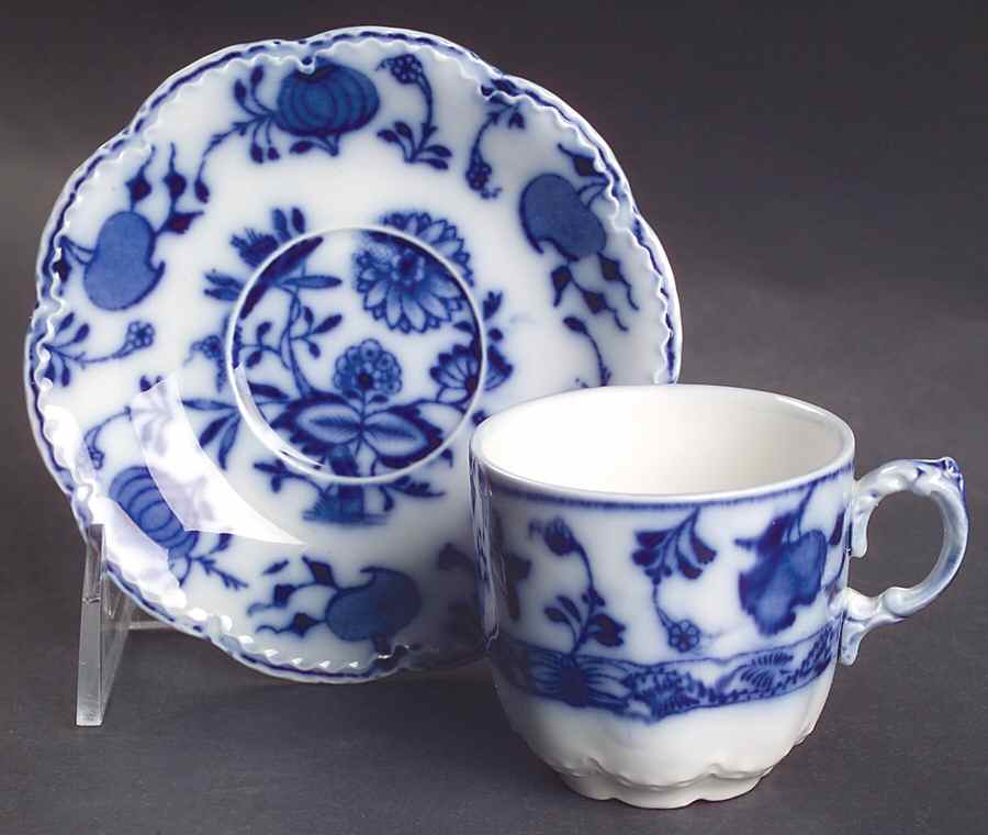Holland (Flow Blue) Flat Demitasse Cup & Saucer Set by Johnson Brothers-1