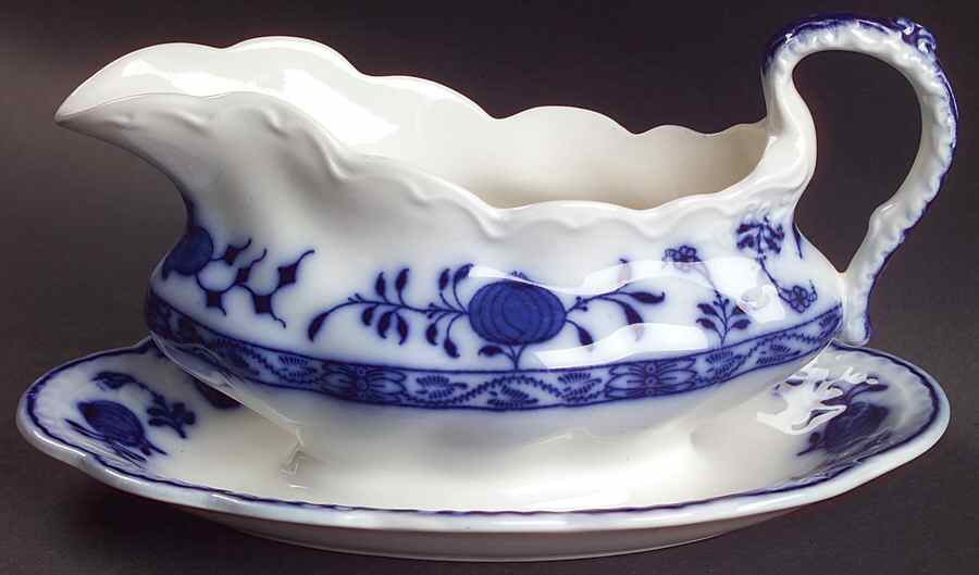 Holland (Flow Blue) Gravy Boat with Attached Underplate by Johnson Brothers-1