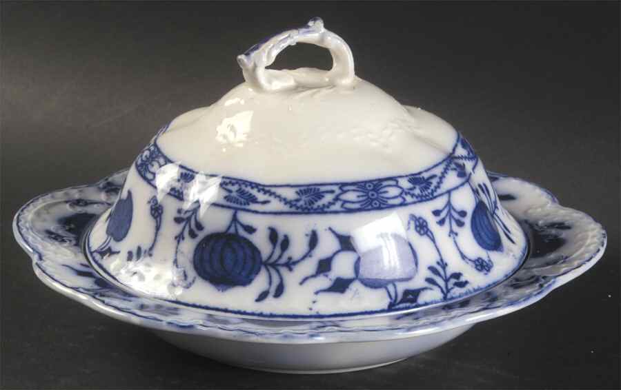 Holland (Flow Blue) Round Covered Butter by Johnson Brothers-1