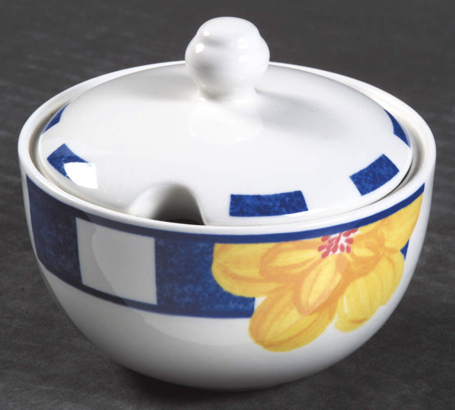 Hopscotch Blue Sugar Bowl & Lid by Johnson Brothers-1