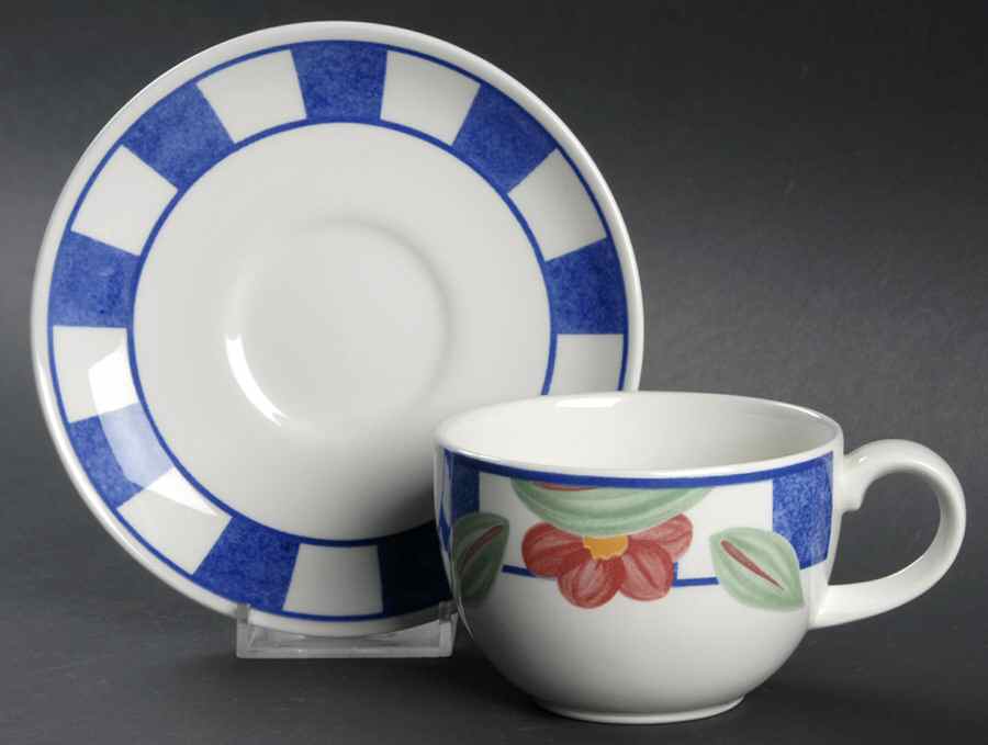 Hopscotch Blue Flat Cup & Saucer Set by Johnson Brothers-1