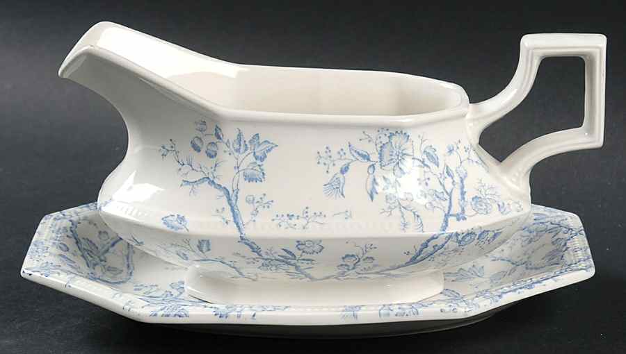 Hyde Park Blue (Heritage) Gravy Boat & Underplate by Johnson Brothers-1