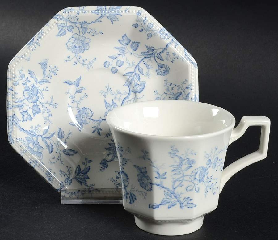 Hyde Park Blue (Heritage) Flat Cup & Saucer Set by Johnson Brothers-1
