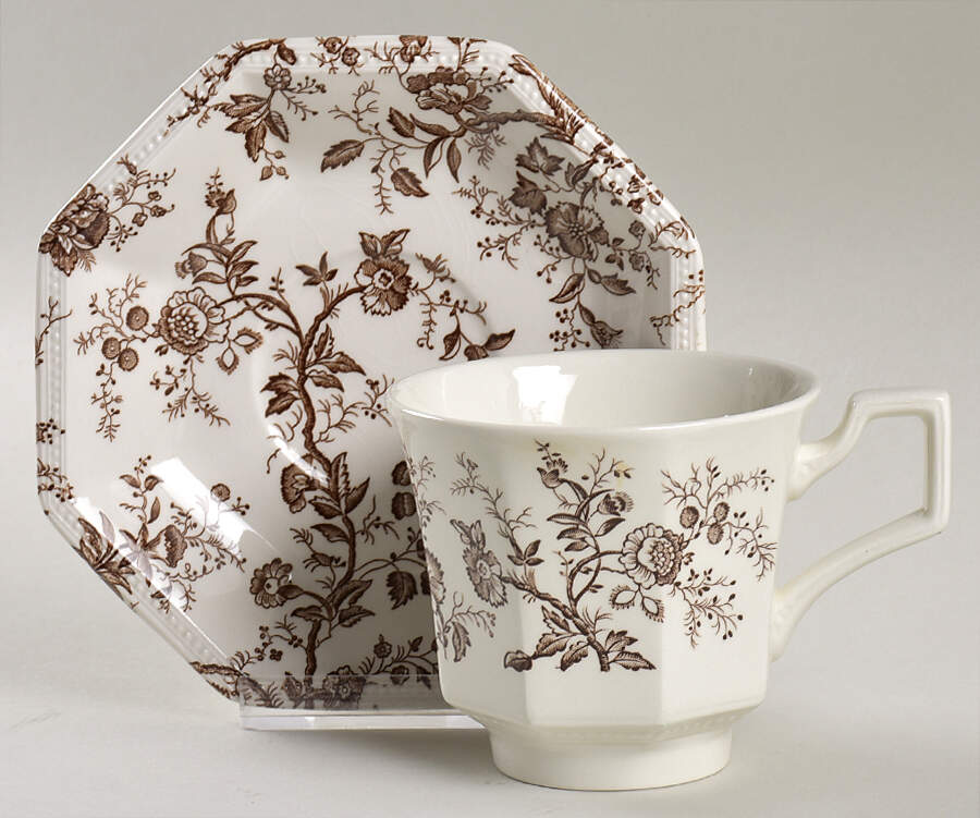 Hyde Park Brown (Heritage) Flat Cup & Saucer Set by Johnson Brothers-1