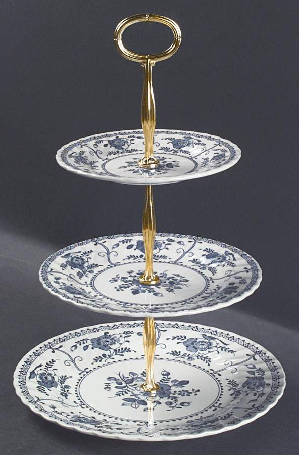 Indies Blue 13 7/8"-14 1/4" 3-Tiered Serving Tray(DP,SP,BB) HC by Johnson Brothers-1