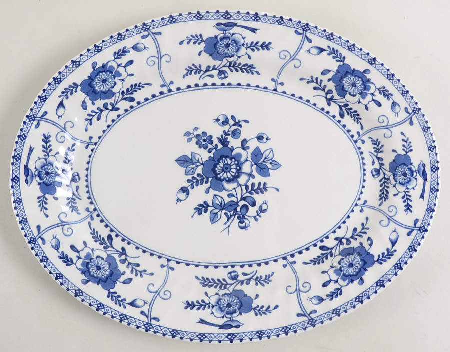Indies Blue 13" Oval Serving Platter by Johnson Brothers-1