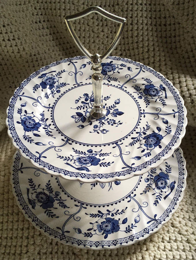 Indies Blue 2 Tiered Serving Tray (Dinner & Salad Plate) by Johnson Brothers-1