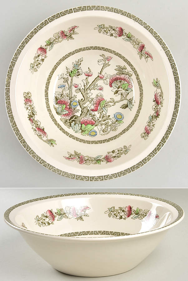 Indian Tree (Green Key, Cream-Off White) 10" Large Salad Serving Bowl by Johnson Brothers-1