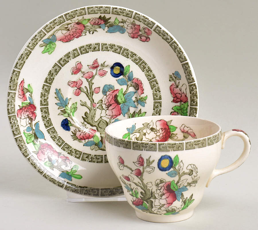 Indian Tree (Green Key, Cream-Off White) Oversized Cup & Saucer Set by Johnson Brothers-1