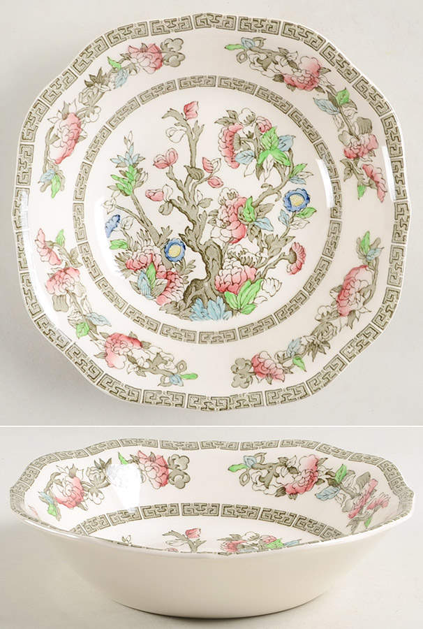 Indian Tree (Green Key, Cream-Off White) Square Soup Bowl by Johnson Brothers-1