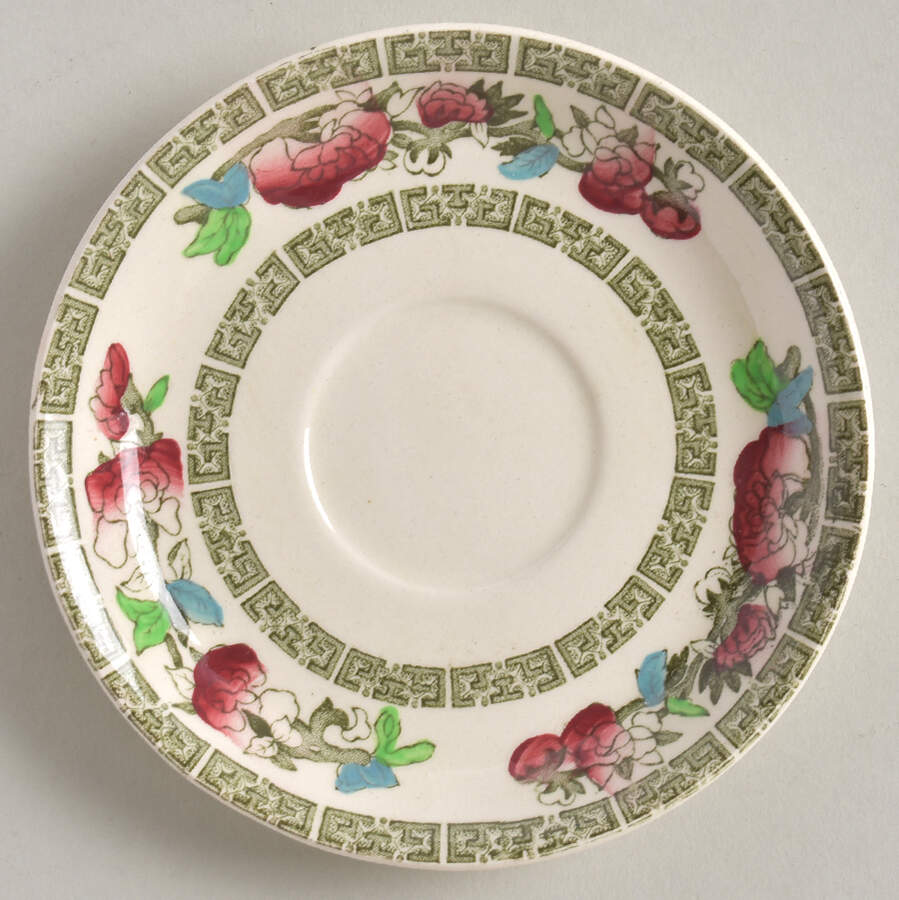 Indian Tree (Green Key, Cream-Off White) Saucer for Demitasse Cup by Johnson Brothers-1