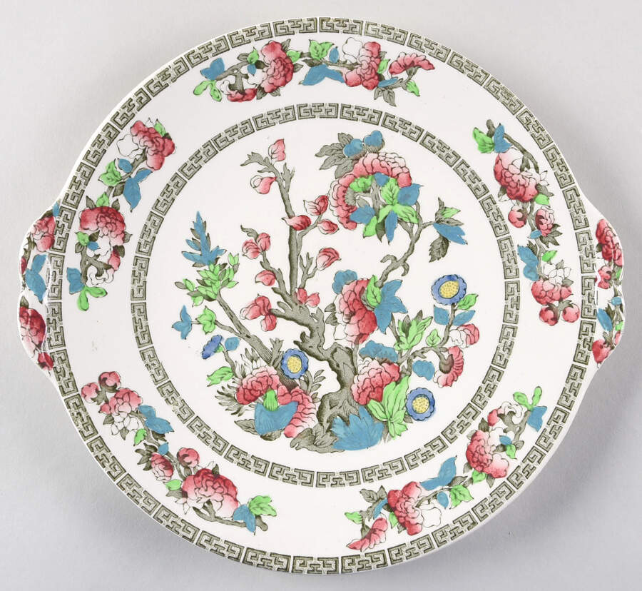 Indian Tree (Green Key, Cream-Off White) Handled Cake Plate by Johnson Brothers-1