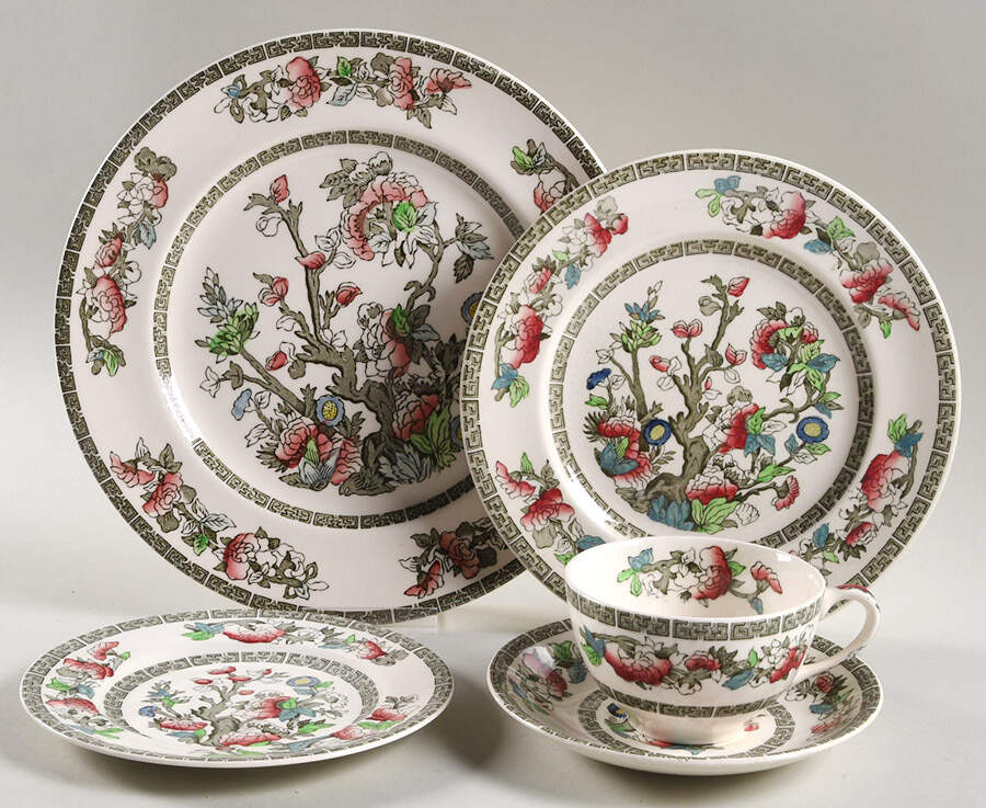 Indian Tree (Green Key, Cream-Off White) 5 Piece Place Setting by Johnson Brothers-1