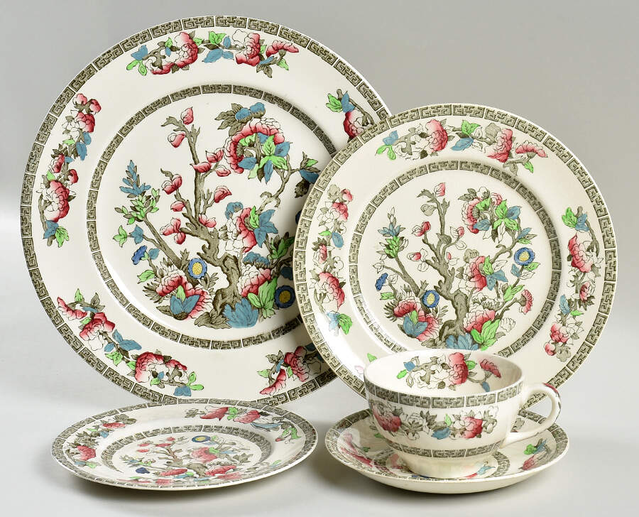 Indian Tree (Green Key, Cream-Off White) 40  Piece Estate Set by Johnson Brothers-1