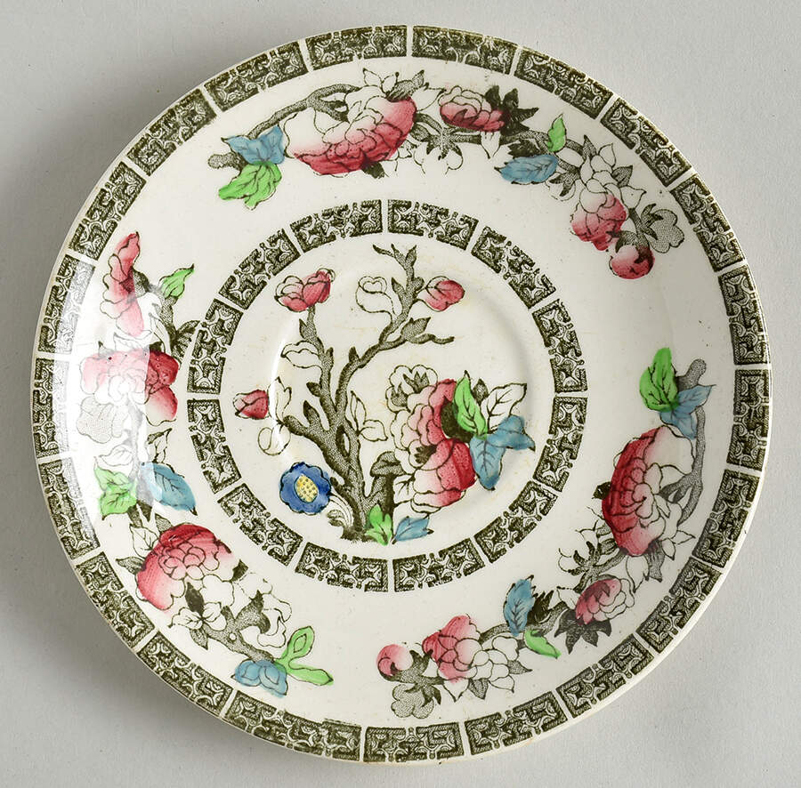 Indian Tree (Green Key, Cream-Off White) Saucer for Flat Cup by Johnson Brothers-1