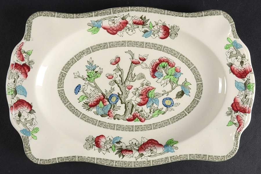 Indian Tree (Green Key, Cream-Off White) Large Sandwich Tray by Johnson Brothers-1