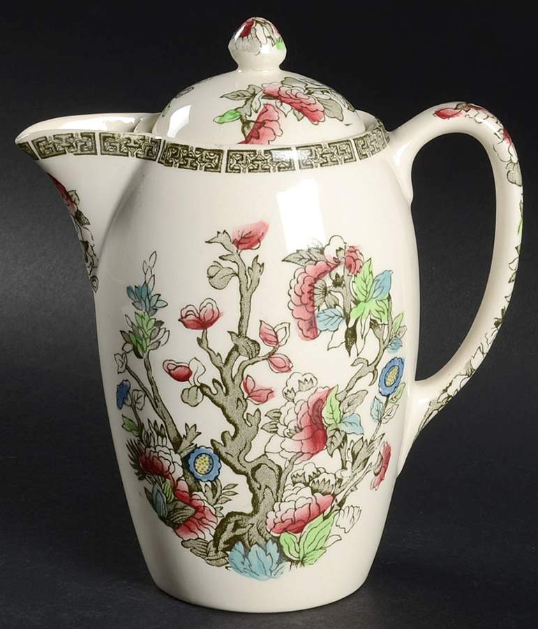 Indian Tree (Green Key, Cream-Off White) Large Syrup with Lid by Johnson Brothers-1