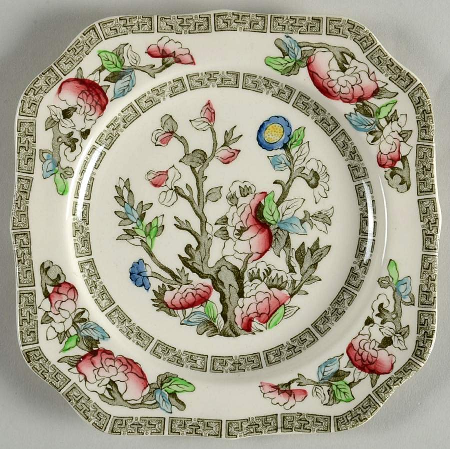 Indian Tree (Green Key, Cream-Off White) Square Bread & Butter Plate by Johnson Brothers-1
