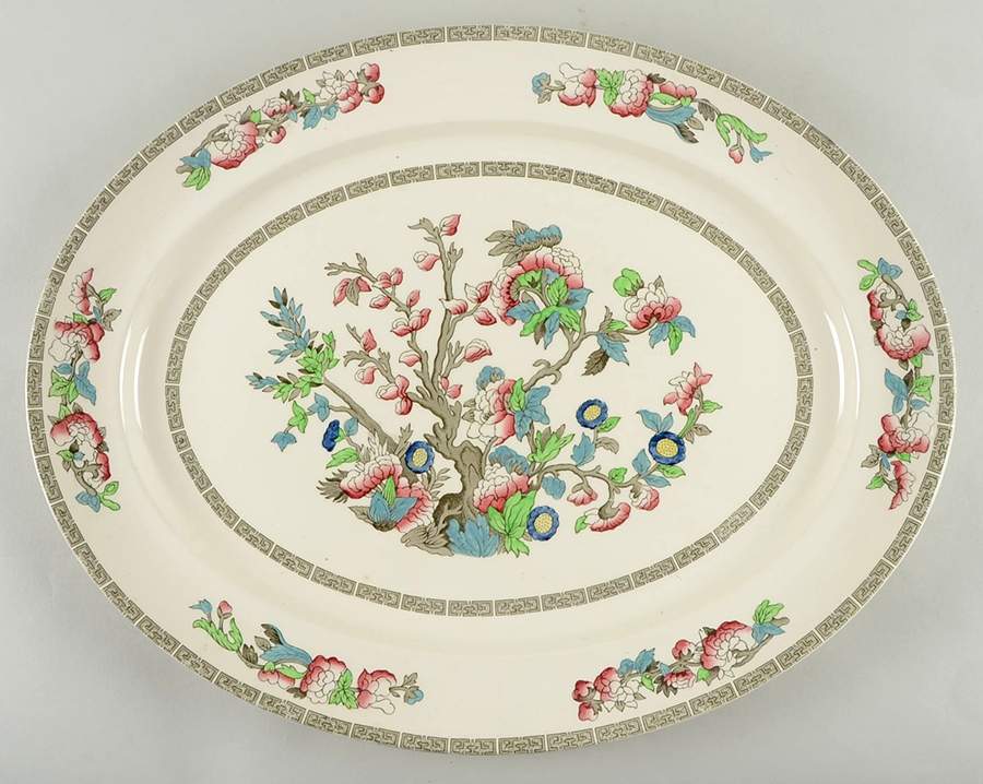 Indian Tree (Green Key, Cream-Off White) 20" Oval Serving Platter by Johnson Brothers-1