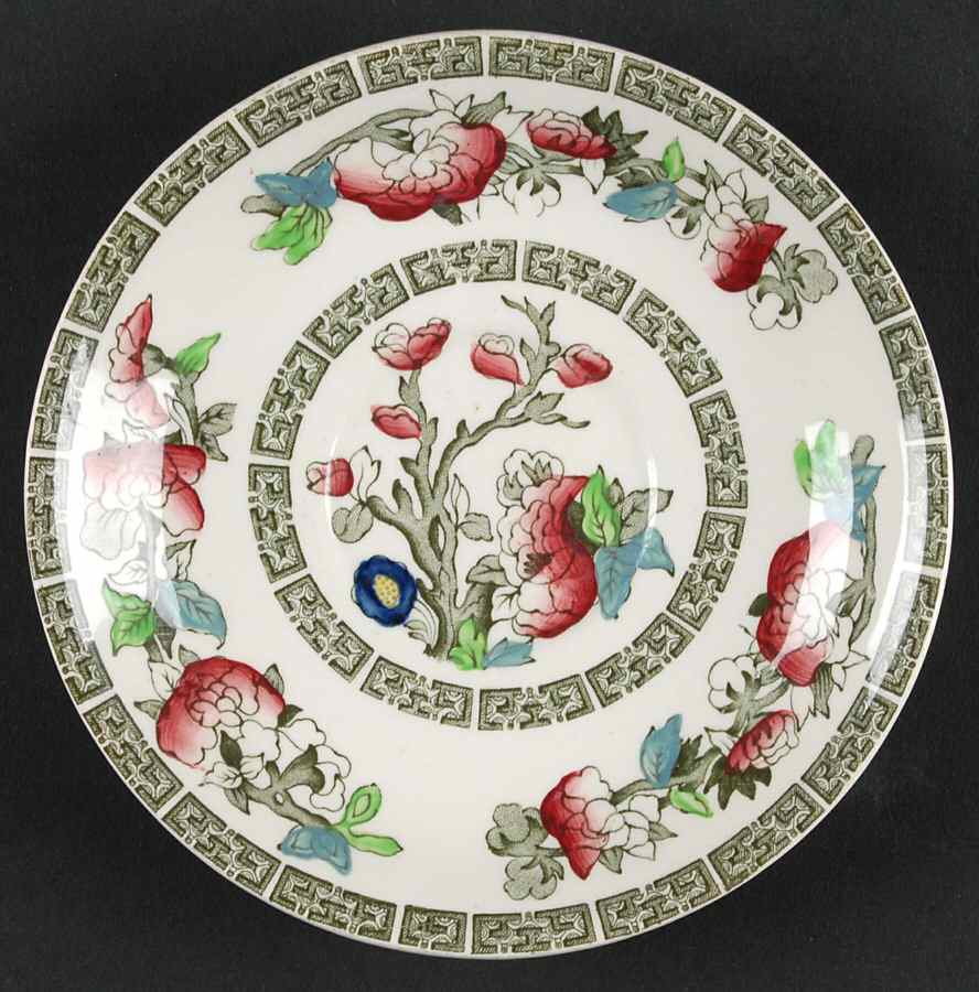 Indian Tree (Green Key, Cream-Off White) Saucer for Flat Cup by Johnson Brothers-1