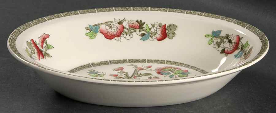 Indian Tree (Green Key, Cream-Off White) 10" Oval Vegetable Bowl by Johnson Brothers-1