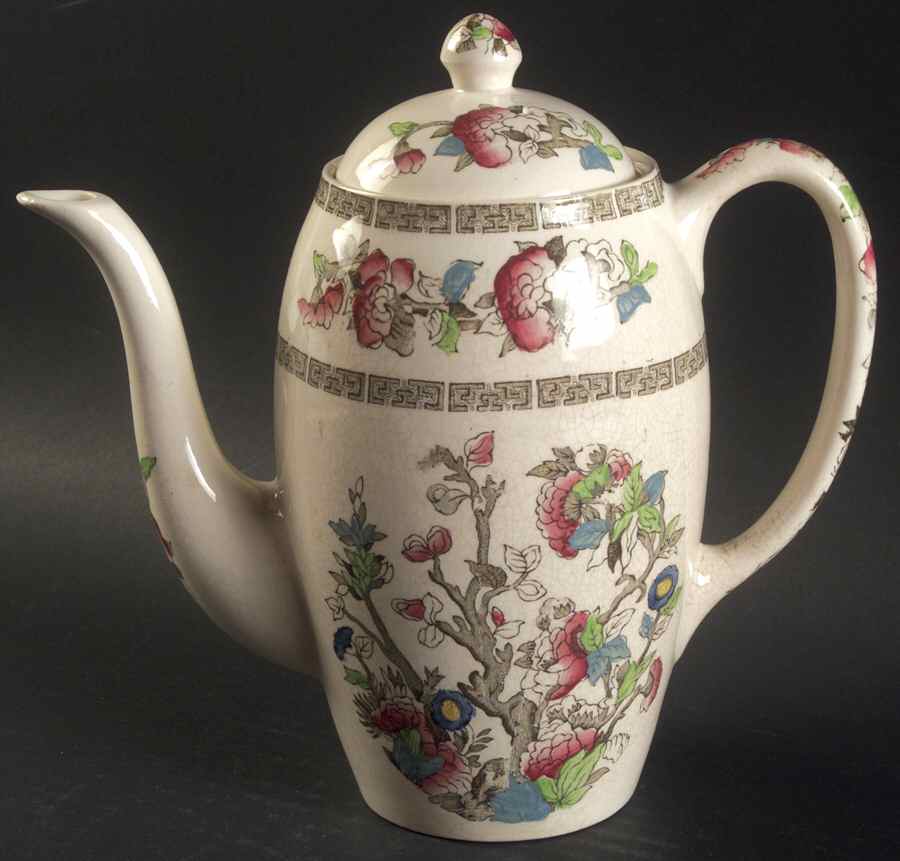 Indian Tree (Green Key, Cream-Off White) Small Coffee Pot & Lid by Johnson Brothers-1