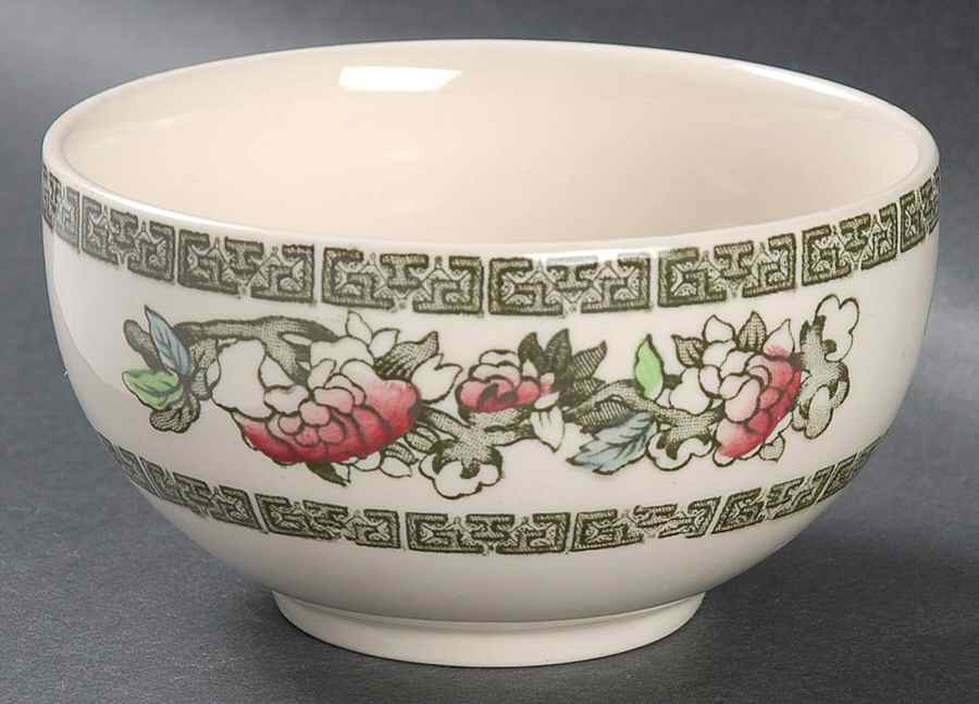 Indian Tree (Green Key, Cream-Off White) Open Sugar Bowl by Johnson Brothers-1