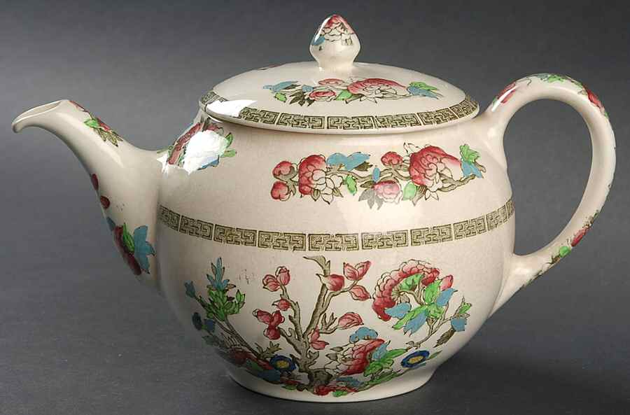 Indian Tree (Green Key, Cream-Off White) Teapot & Lid by Johnson Brothers-1