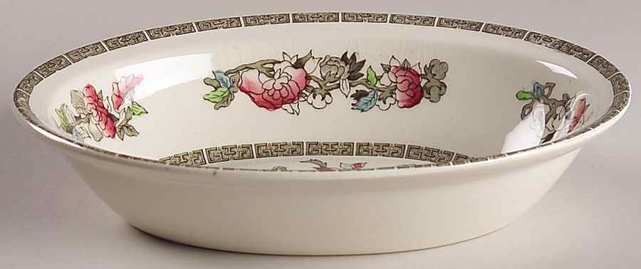 Indian Tree (Green Key, Cream-Off White) 9" Oval Vegetable Bowl by Johnson Brothers-1