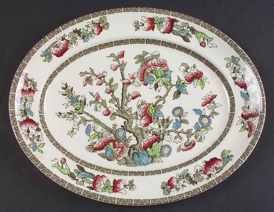 Indian Tree (Green Key, Cream-Off White) 12" Oval Serving Platter by Johnson Brothers-1