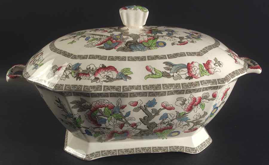 Indian Tree (Green Key, Cream-Off White) Rectangular Tureen & Lid by Johnson Brothers-1