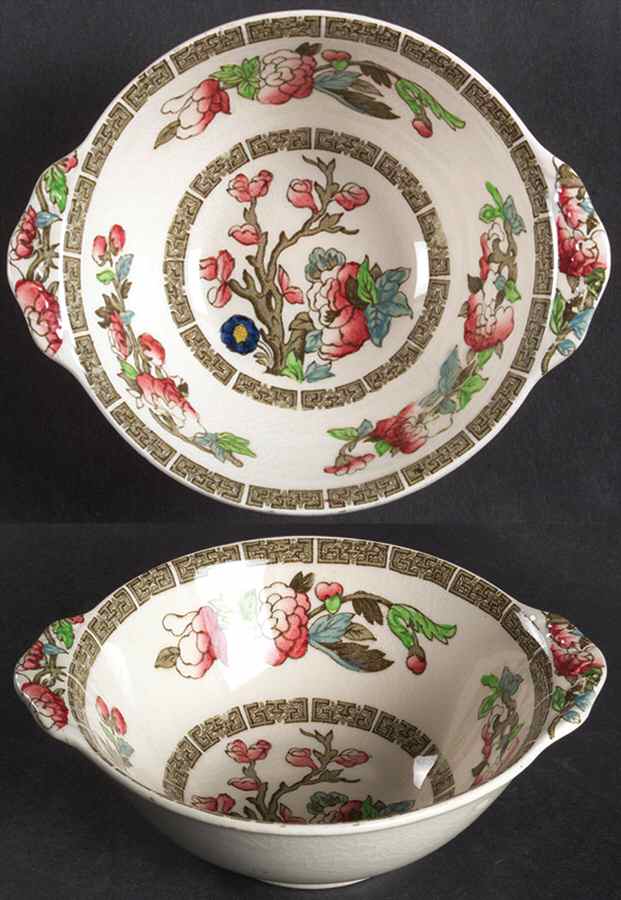 Indian Tree (Green Key, Cream-Off White) Lugged Fruit/Dessert (Sauce) Bowl by Johnson Brothers-1