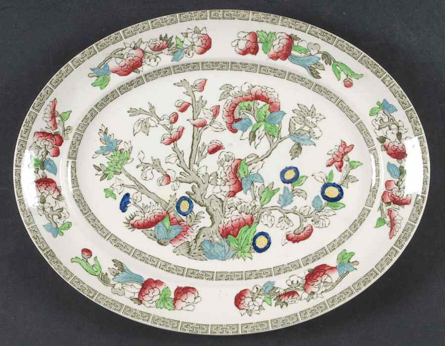 Indian Tree (Green Key, Cream-Off White) 11" Oval Serving Platter by Johnson Brothers-1