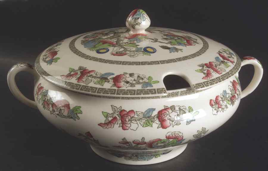 Indian Tree (Green Key, Cream-Off White) Tureen & Lid by Johnson Brothers-1