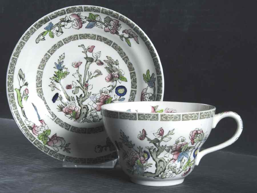 Indian Tree (Green Key, Cream-Off White) Joke Cup & Saucer Set by Johnson Brothers-1
