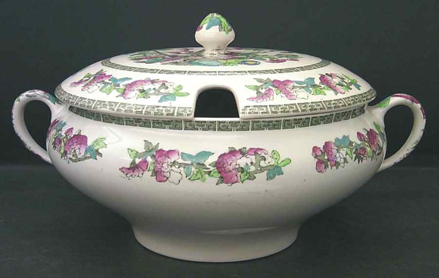 Indian Tree (Green Key, Cream-Off White) Tureen &  Lid by Johnson Brothers-1