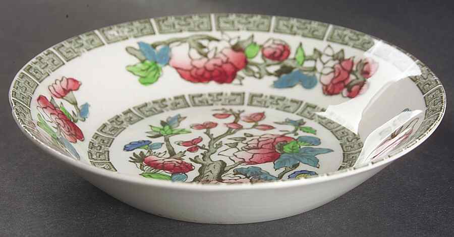 Indian Tree (Green Key, Cream-Off White) Fruit/Dessert (Sauce) Bowl by Johnson Brothers-1